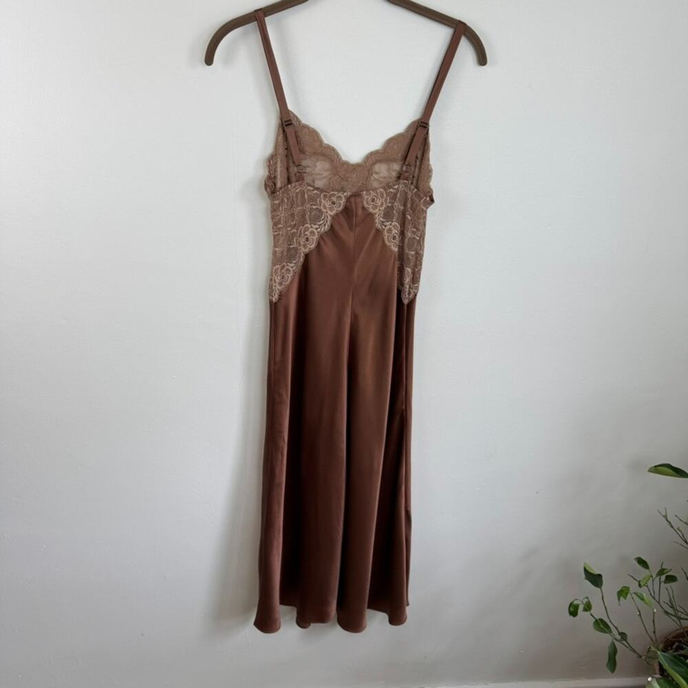 VTG Y2K Leigh Bantivoglio Silk M Brown Slip Dress Lace Slinky Whimsigoth Fairy - Picture 3 of 13